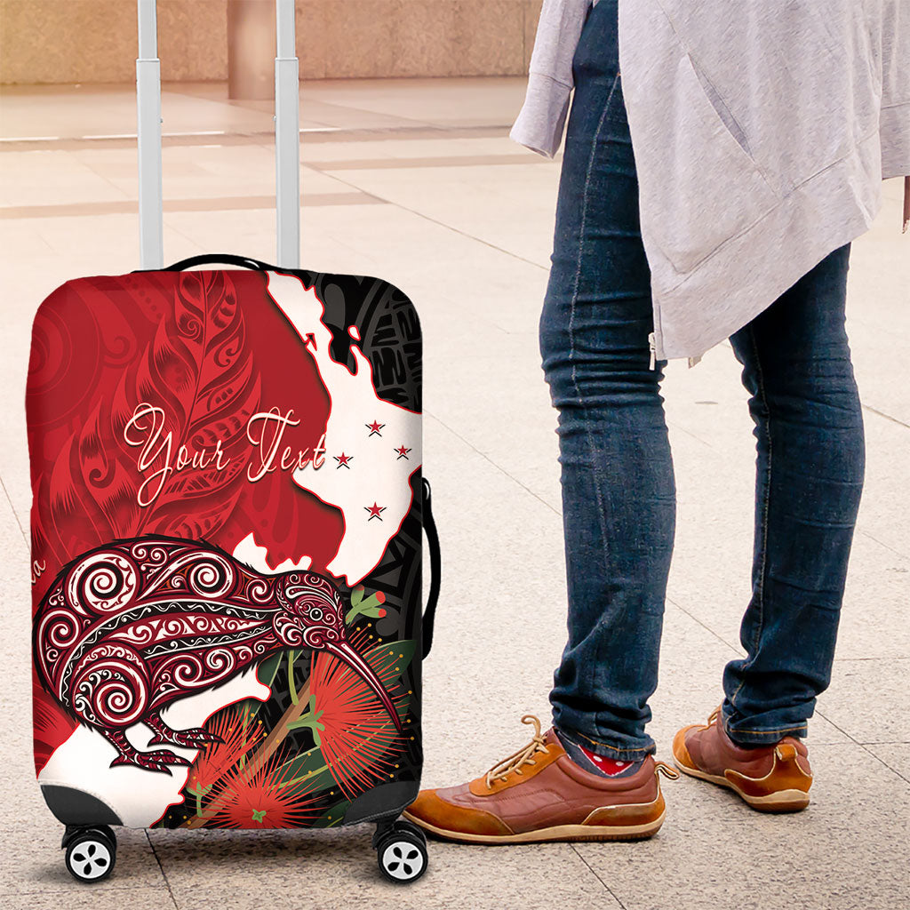 Kiwi New Zealand Personalised Luggage Cover NZ Map Pohutukawa Fern Maori Pattern