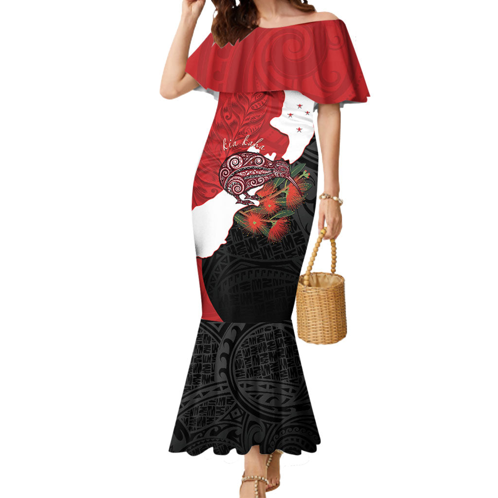 Kiwi New Zealand Personalised Mermaid Dress NZ Map Pohutukawa Fern Maori Pattern