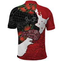 Kiwi New Zealand Personalised Polo Shirt NZ Map Pohutukawa Fern Maori Pattern