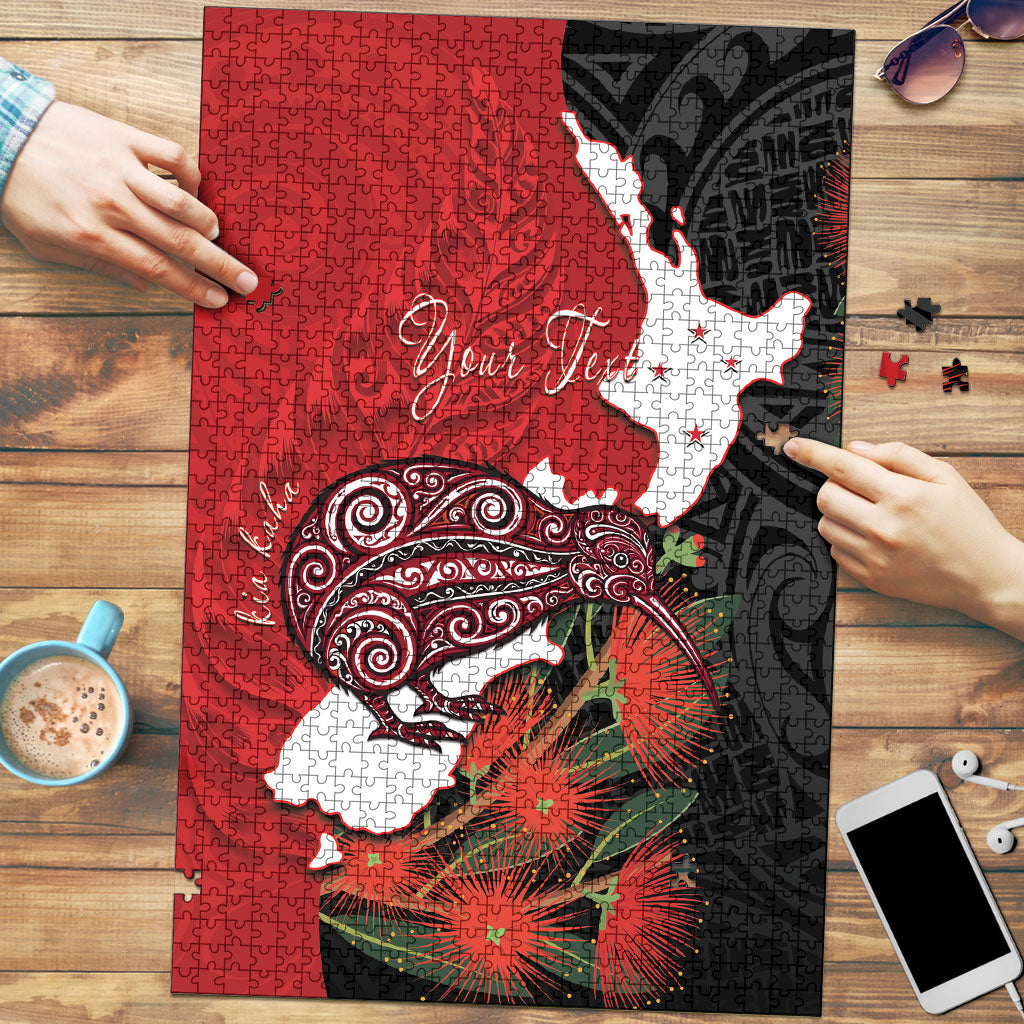 Kiwi New Zealand Personalised Puzzle NZ Map Pohutukawa Fern Maori Pattern