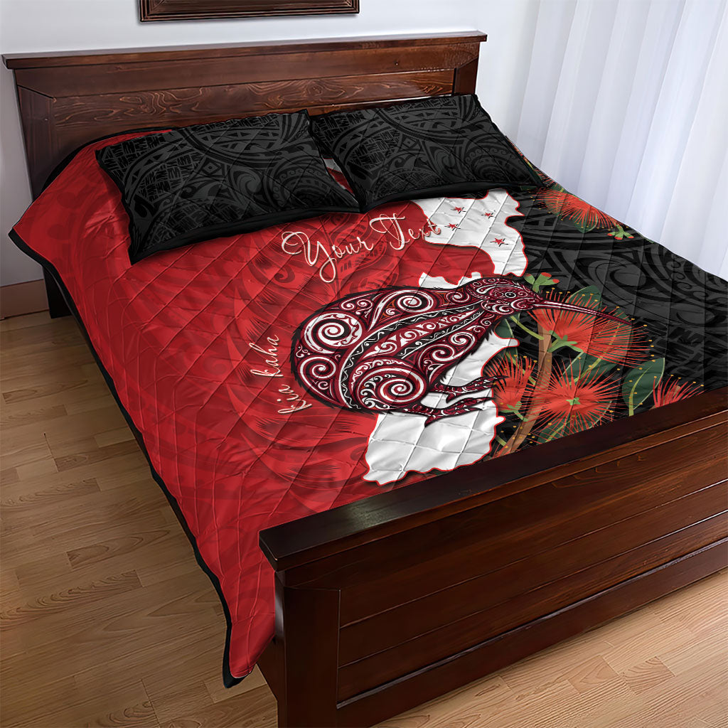 Kiwi New Zealand Personalised Quilt Bed Set NZ Map Pohutukawa Fern Maori Pattern