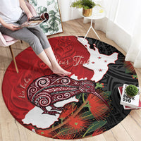 Kiwi New Zealand Personalised Round Carpet NZ Map Pohutukawa Fern Maori Pattern