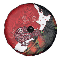 Kiwi New Zealand Personalised Spare Tire Cover NZ Map Pohutukawa Fern Maori Pattern