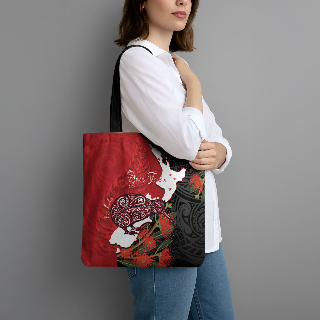 Kiwi New Zealand Personalised Tote Bag NZ Map Pohutukawa Fern Maori Pattern
