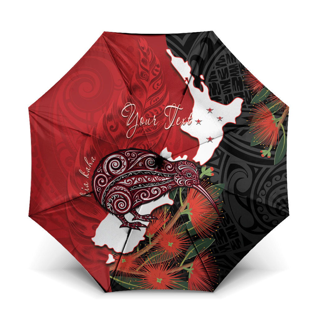 Kiwi New Zealand Personalised Umbrella NZ Map Pohutukawa Fern Maori Pattern