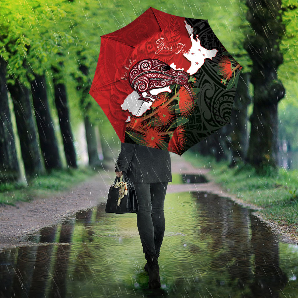 Kiwi New Zealand Personalised Umbrella NZ Map Pohutukawa Fern Maori Pattern