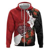 Kiwi New Zealand Personalised Zip Hoodie NZ Map Pohutukawa Fern Maori Pattern