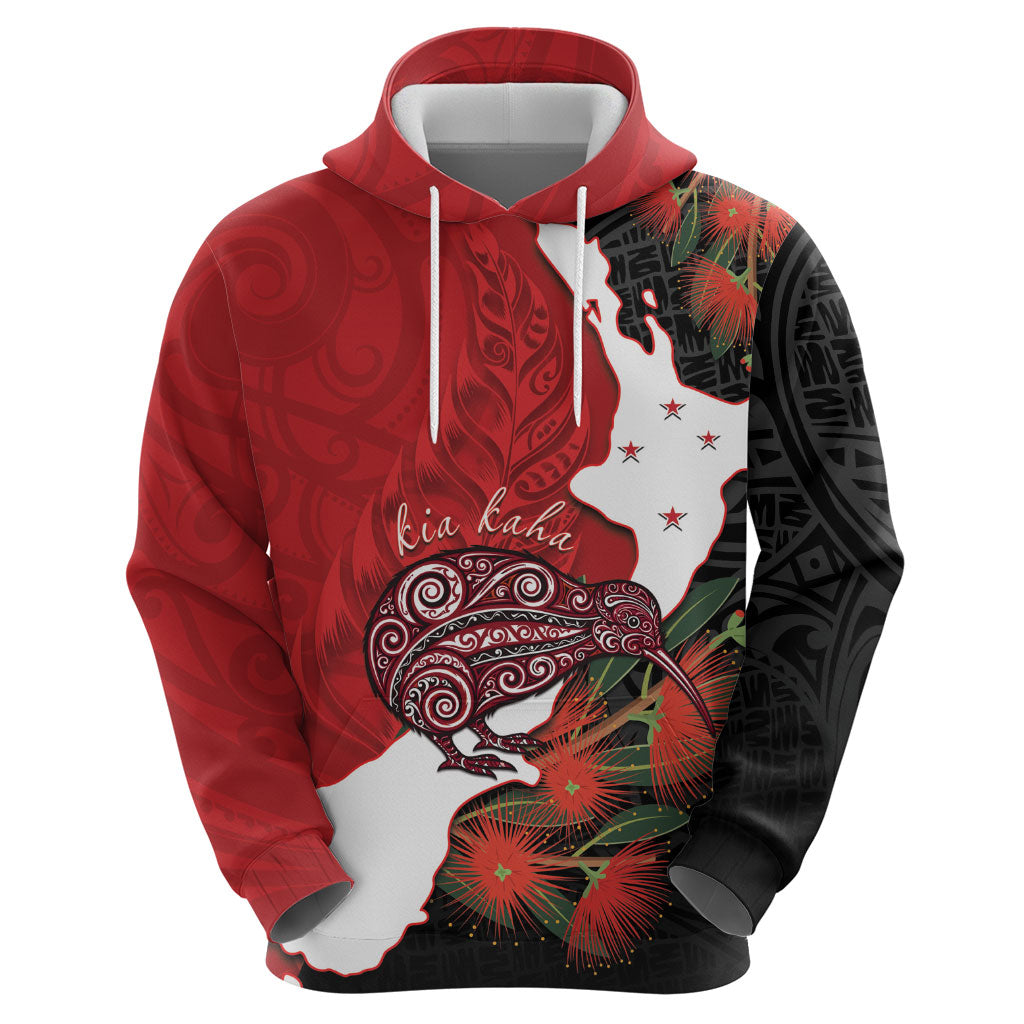 Kiwi New Zealand Personalised Zip Hoodie NZ Map Pohutukawa Fern Maori Pattern