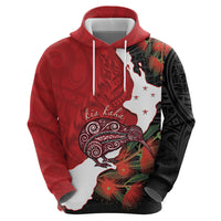 Kiwi New Zealand Personalised Zip Hoodie NZ Map Pohutukawa Fern Maori Pattern