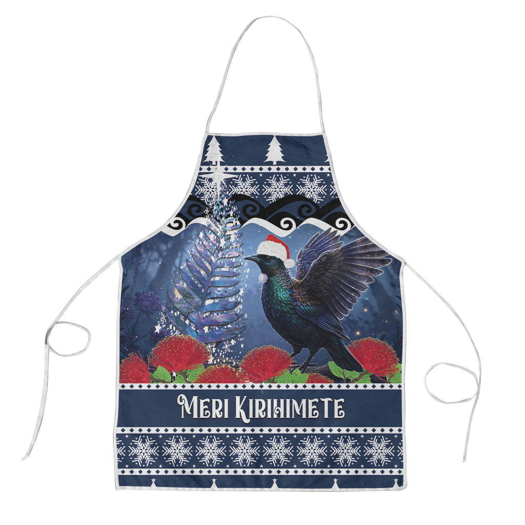 New Zealand Tui Bird Christmas Apron Pohutukawa Xmas Tree Meri Kirihimete LT22 Blue - Polynesian Pride