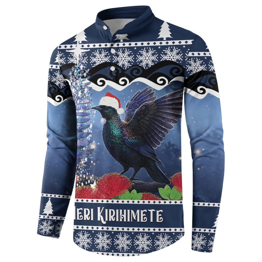 New Zealand Tui Bird Christmas Button Sweatshirt Pohutukawa Xmas Tree Meri Kirihimete