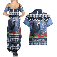 New Zealand Tui Bird Christmas Couples Matching Summer Maxi Dress and Hawaiian Shirt Pohutukawa Xmas Tree Meri Kirihimete LT22 - Polynesian Pride
