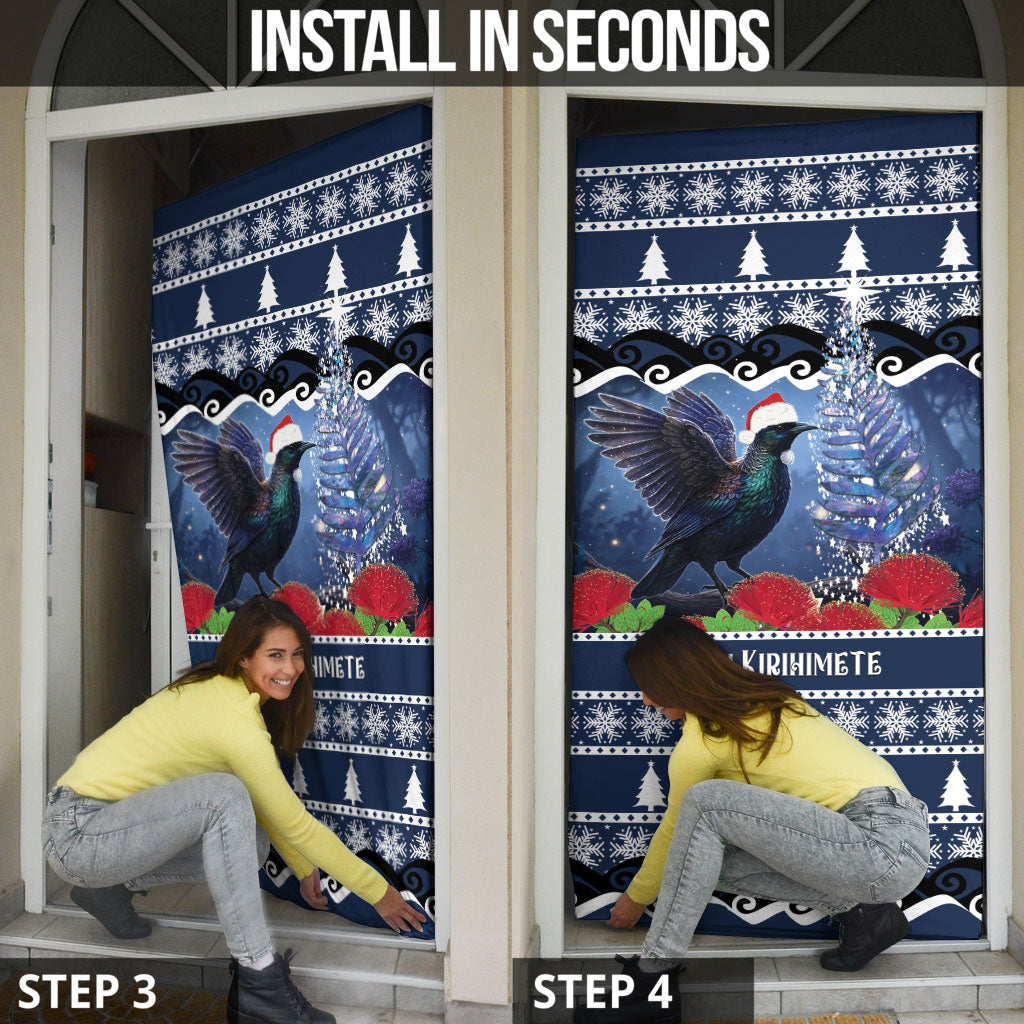 New Zealand Tui Bird Christmas Door Cover Pohutukawa Xmas Tree Meri Kirihimete