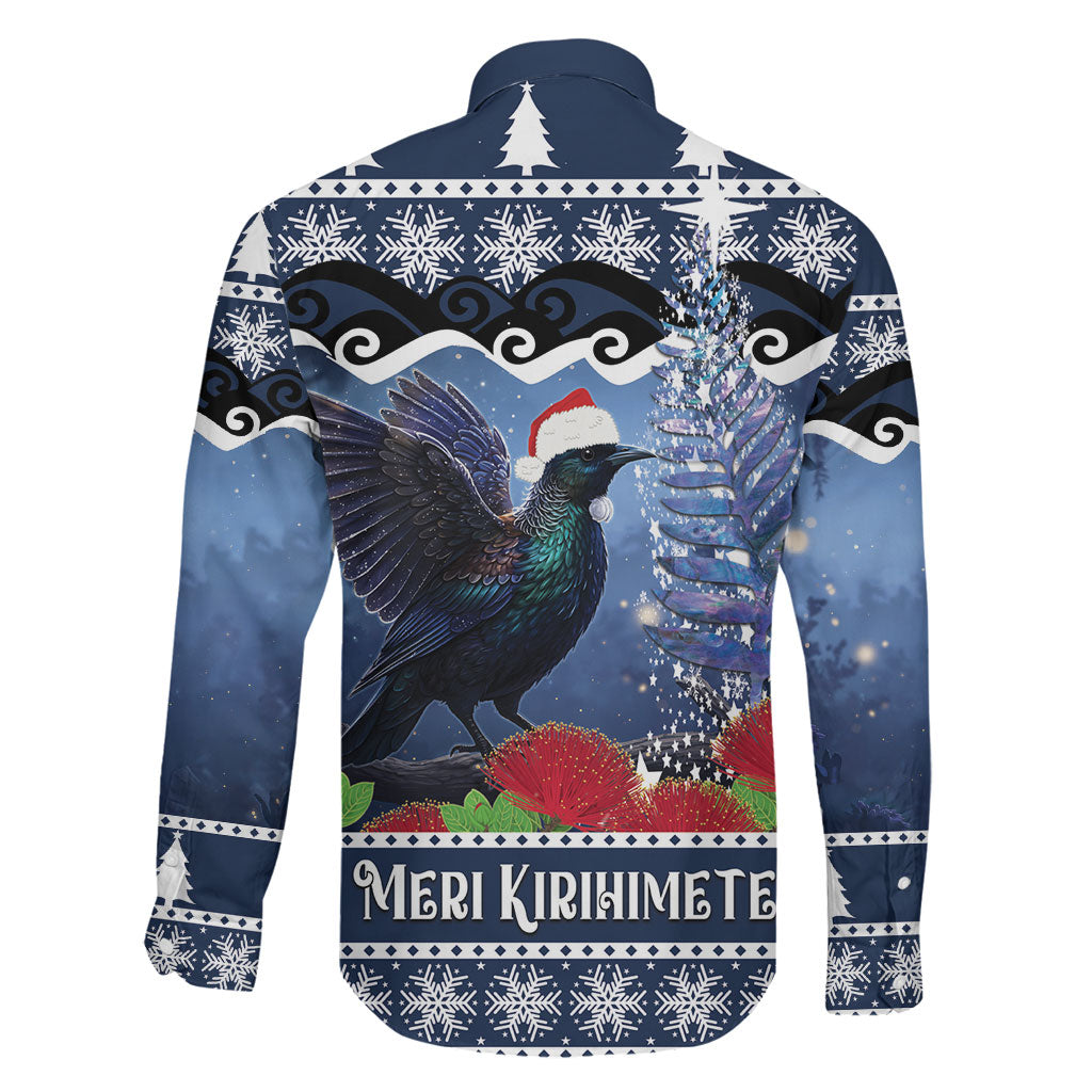 New Zealand Tui Bird Christmas Family Matching Off Shoulder Short Dress and Hawaiian Shirt Pohutukawa Xmas Tree Meri Kirihimete LT22 - Polynesian Pride