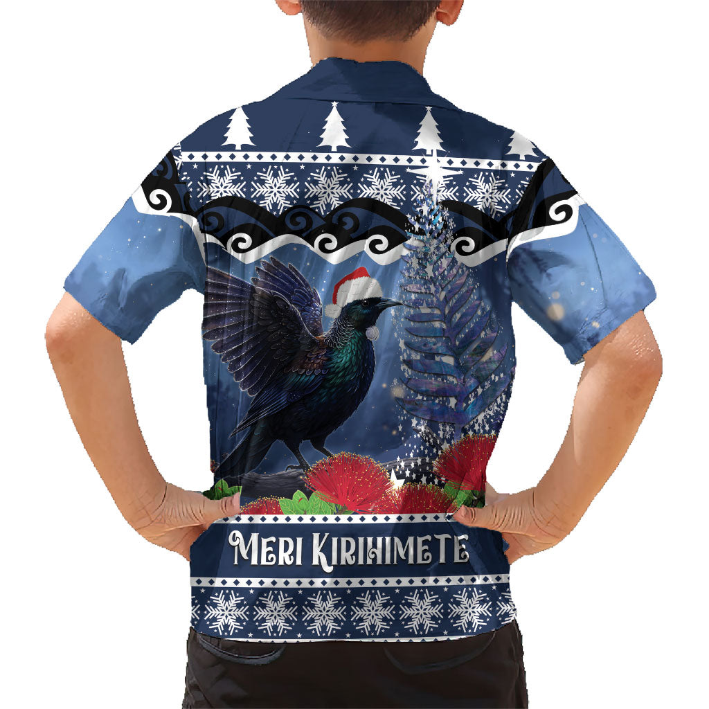 New Zealand Tui Bird Christmas Family Matching Puletasi and Hawaiian Shirt Pohutukawa Xmas Tree Meri Kirihimete LT22 - Polynesian Pride