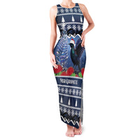 New Zealand Tui Bird Christmas Family Matching Tank Maxi Dress and Hawaiian Shirt Pohutukawa Xmas Tree Meri Kirihimete LT22 Mom's Dress Blue - Polynesian Pride