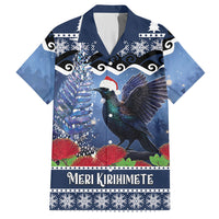 New Zealand Tui Bird Christmas Hawaiian Shirt Pohutukawa Xmas Tree Meri Kirihimete LT22 Blue - Polynesian Pride