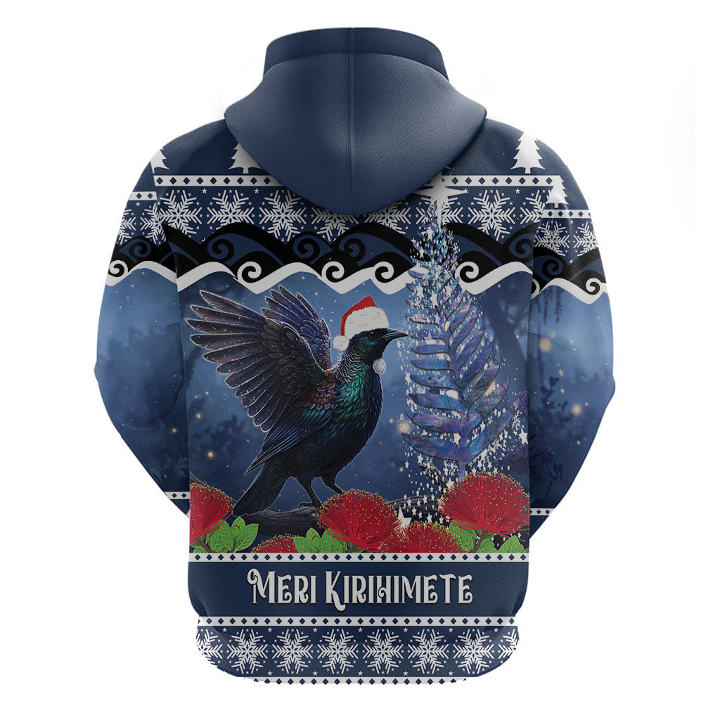 New Zealand Tui Bird Christmas Hoodie Pohutukawa Xmas Tree Meri Kirihimete