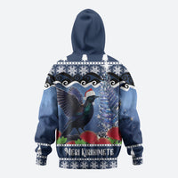 New Zealand Tui Bird Christmas Hoodie Pohutukawa Xmas Tree Meri Kirihimete