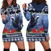New Zealand Tui Bird Christmas Hoodie Dress Pohutukawa Xmas Tree Meri Kirihimete LT22 - Polynesian Pride