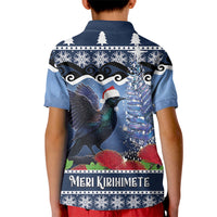 New Zealand Tui Bird Christmas Kid Polo Shirt Pohutukawa Xmas Tree Meri Kirihimete LT22 - Polynesian Pride