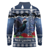 New Zealand Tui Bird Christmas Long Sleeve Polo Shirt Pohutukawa Xmas Tree Meri Kirihimete LT22 - Polynesian Pride