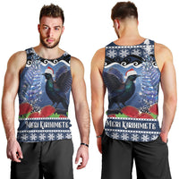New Zealand Tui Bird Christmas Men Tank Top Pohutukawa Xmas Tree Meri Kirihimete