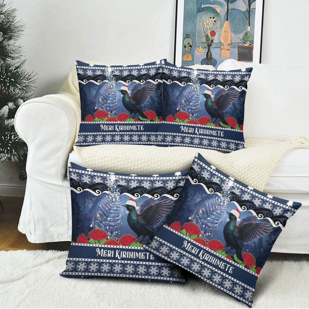 New Zealand Tui Bird Christmas Pillow Cover Pohutukawa Xmas Tree Meri Kirihimete