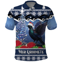 New Zealand Tui Bird Christmas Polo Shirt Pohutukawa Xmas Tree Meri Kirihimete