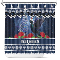 New Zealand Tui Bird Christmas Shower Curtain Pohutukawa Xmas Tree Meri Kirihimete