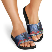 New Zealand Tui Bird Christmas Slide Sandals Pohutukawa Xmas Tree Meri Kirihimete