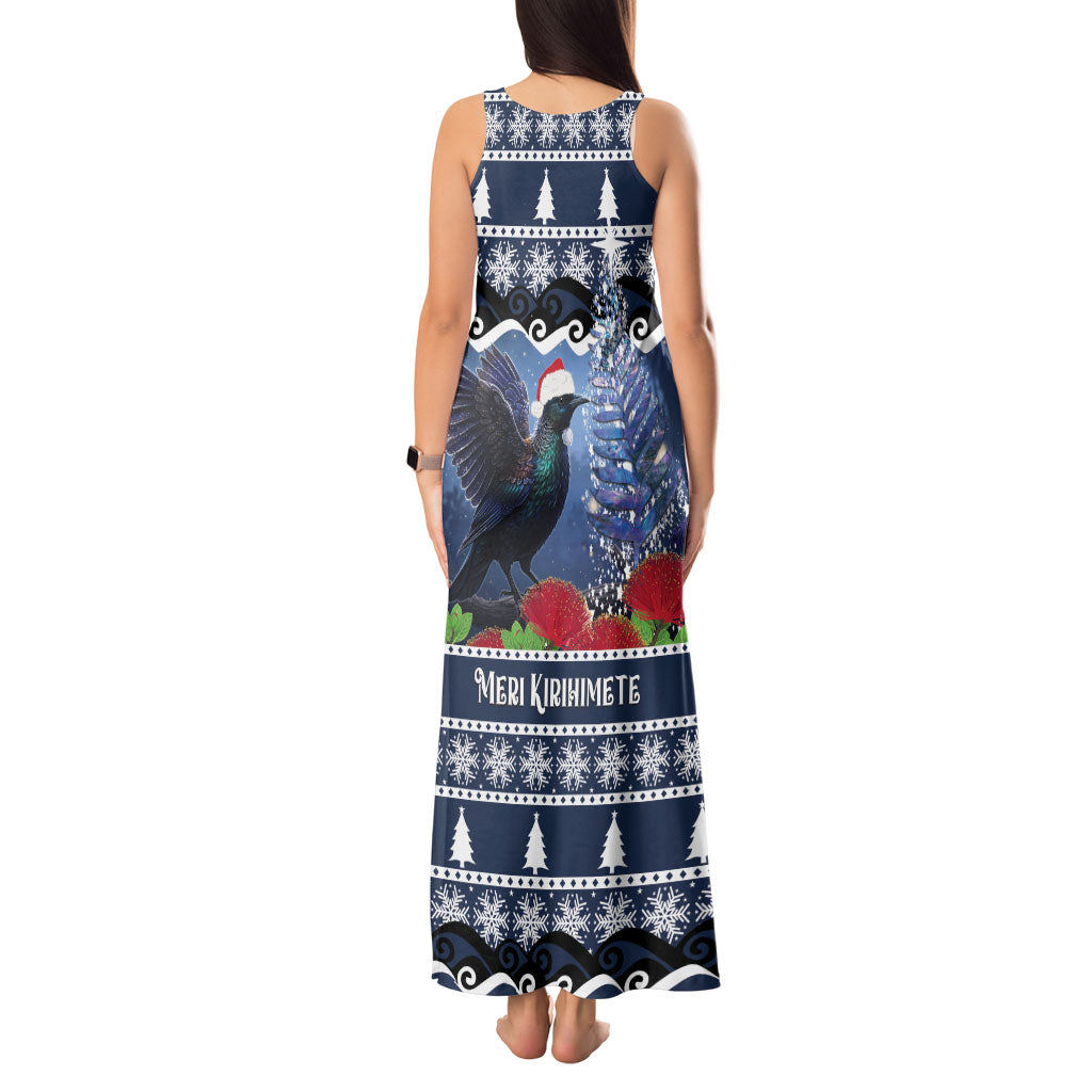 New Zealand Tui Bird Christmas Tank Maxi Dress Pohutukawa Xmas Tree Meri Kirihimete LT22 - Polynesian Pride
