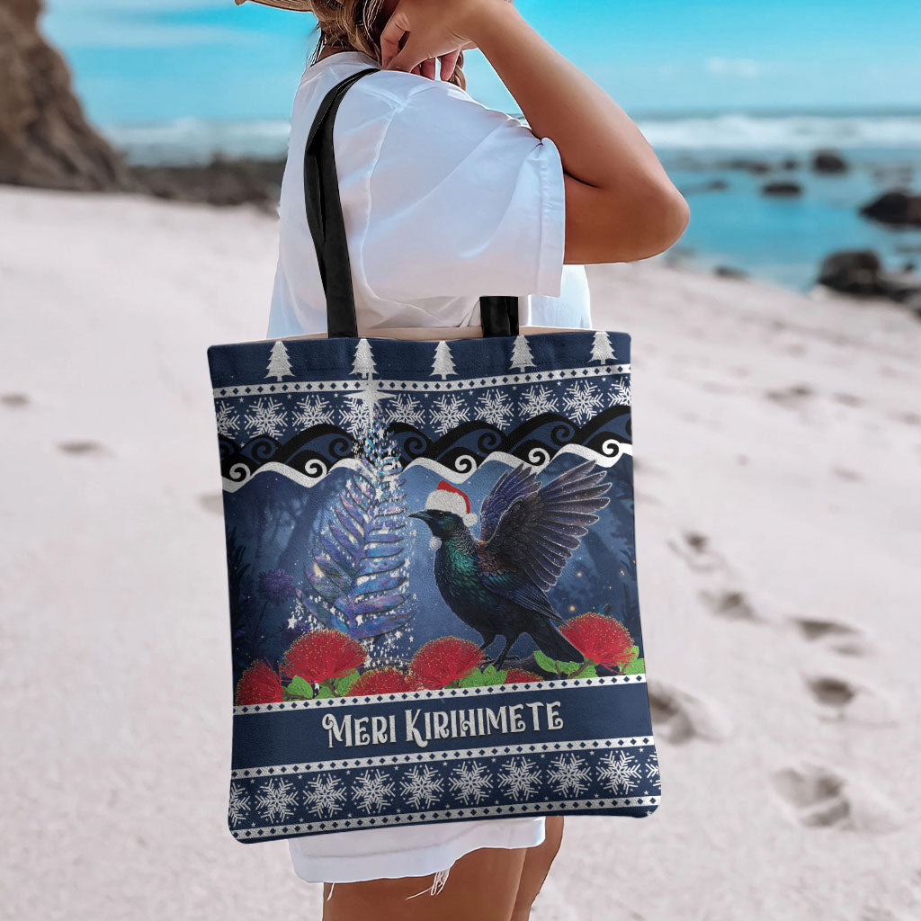 New Zealand Tui Bird Christmas Tote Bag Pohutukawa Xmas Tree Meri Kirihimete