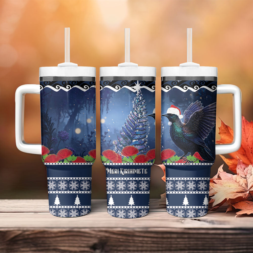 New Zealand Tui Bird Christmas Tumbler With Handle Pohutukawa Xmas Tree Meri Kirihimete