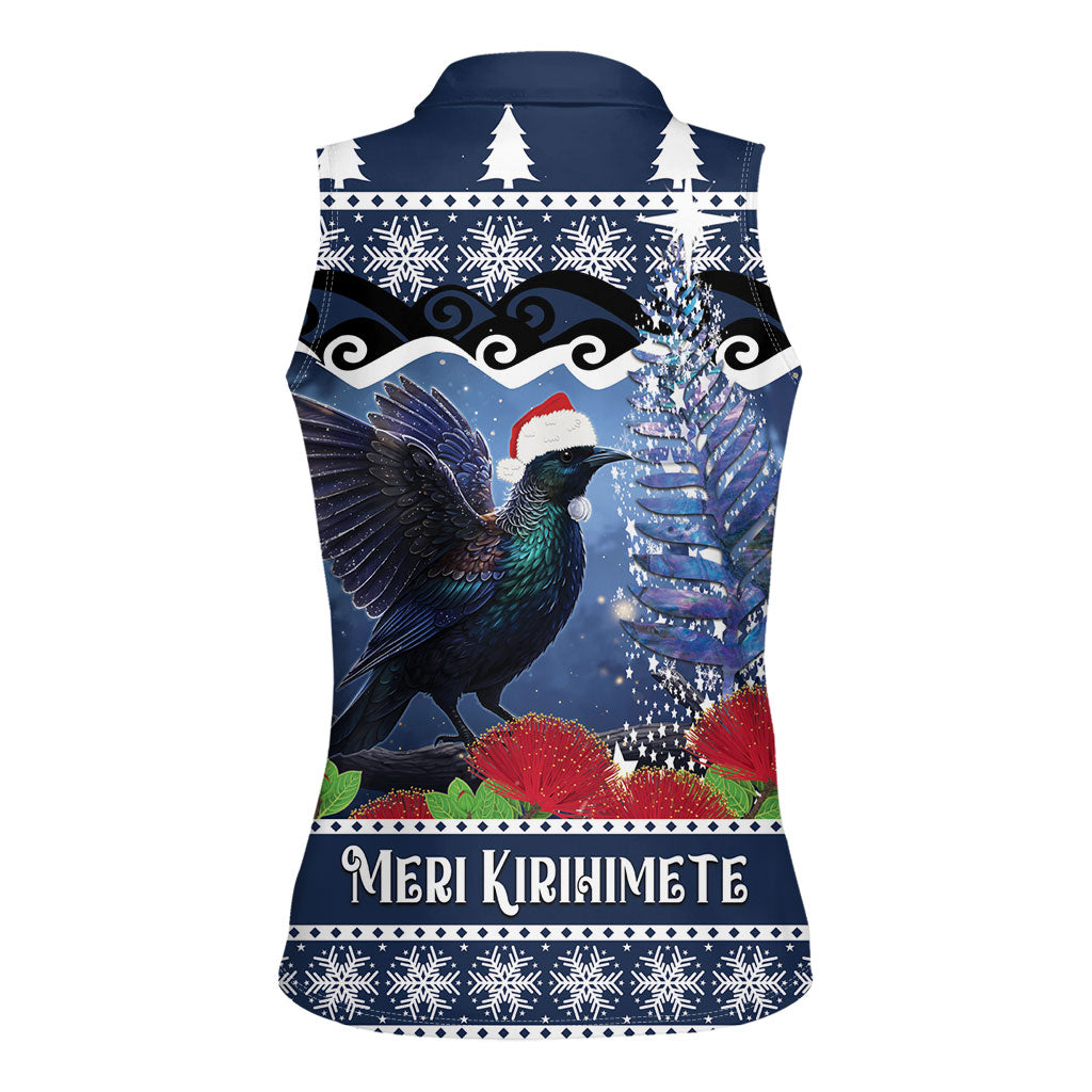 New Zealand Tui Bird Christmas Women Sleeveless Polo Shirt Pohutukawa Xmas Tree Meri Kirihimete LT22 - Polynesian Pride