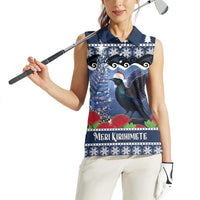 New Zealand Tui Bird Christmas Women Sleeveless Polo Shirt Pohutukawa Xmas Tree Meri Kirihimete LT22 - Polynesian Pride