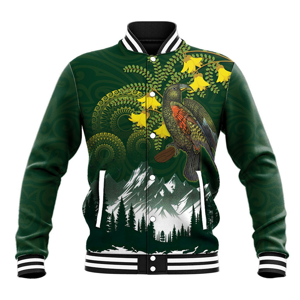 Kea Bird Kowhai New Zealand Baseball Jacket Mountain Landscape Maori Art