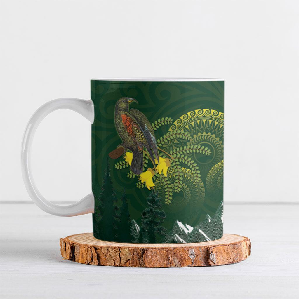Kea Bird Kowhai New Zealand Ceramic Mug Mountain Landscape Maori Art
