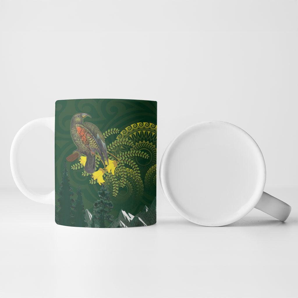 Kea Bird Kowhai New Zealand Ceramic Mug Mountain Landscape Maori Art