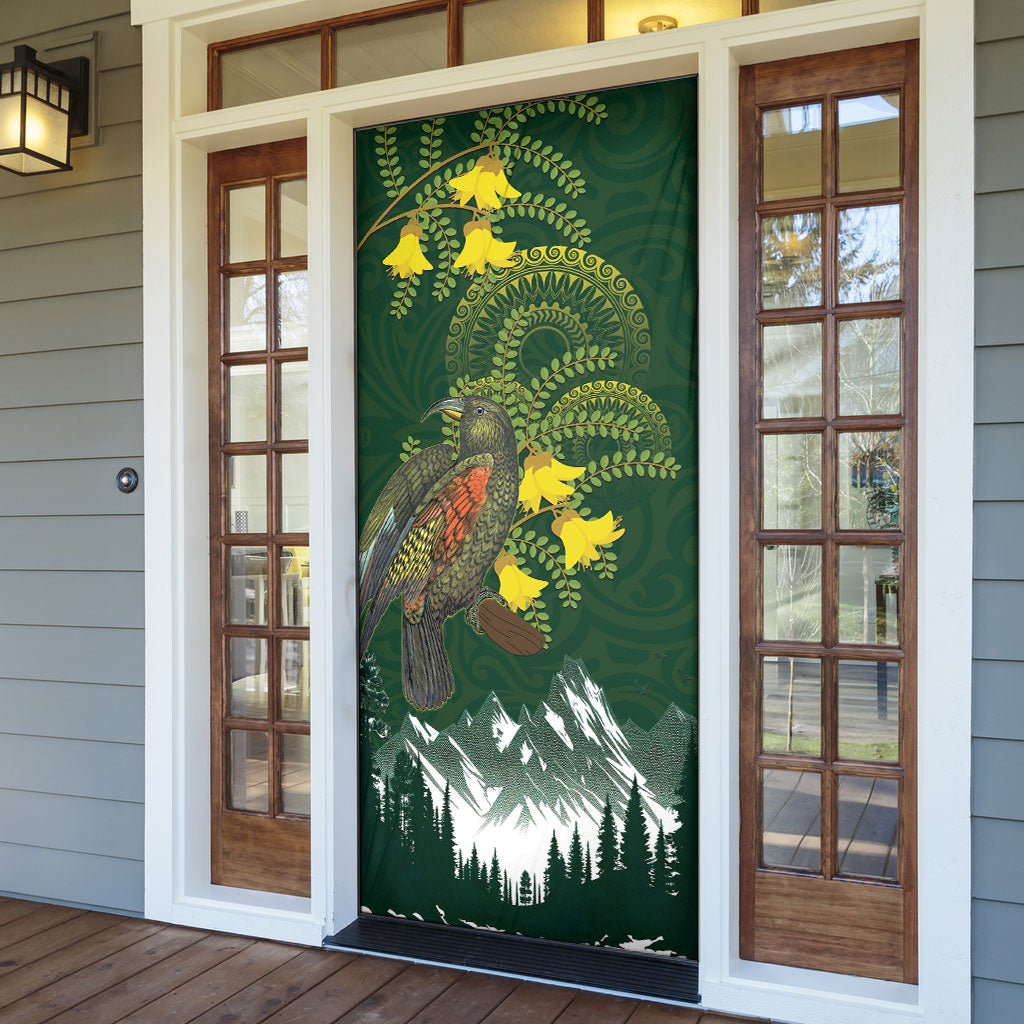 Kea Bird Kowhai New Zealand Door Cover Mountain Landscape Maori Art