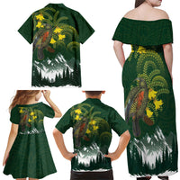 Kea Bird Kowhai New Zealand Family Matching Off Shoulder Maxi Dress and Hawaiian Shirt Mountain Landscape Maori Art LT22 - Polynesian Pride