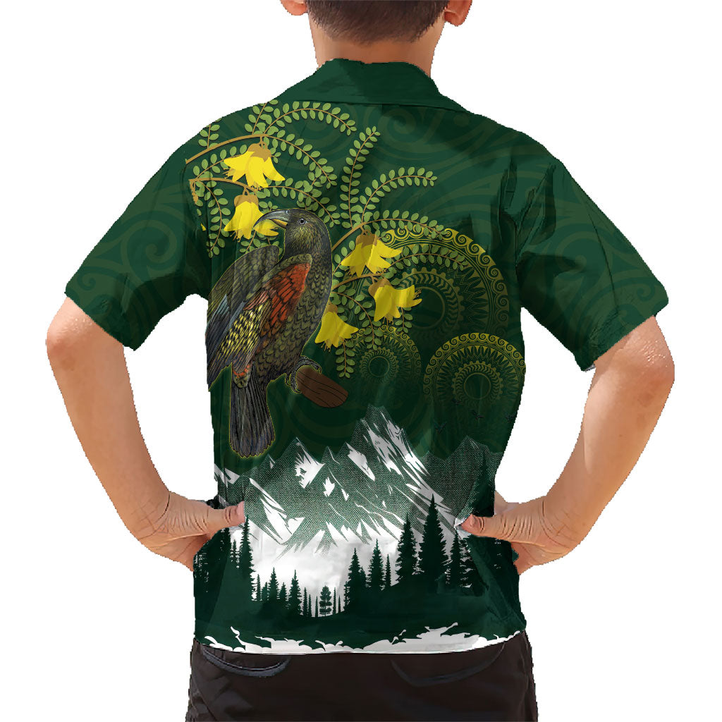 Kea Bird Kowhai New Zealand Family Matching Off Shoulder Short Dress and Hawaiian Shirt Mountain Landscape Maori Art LT22 - Polynesian Pride