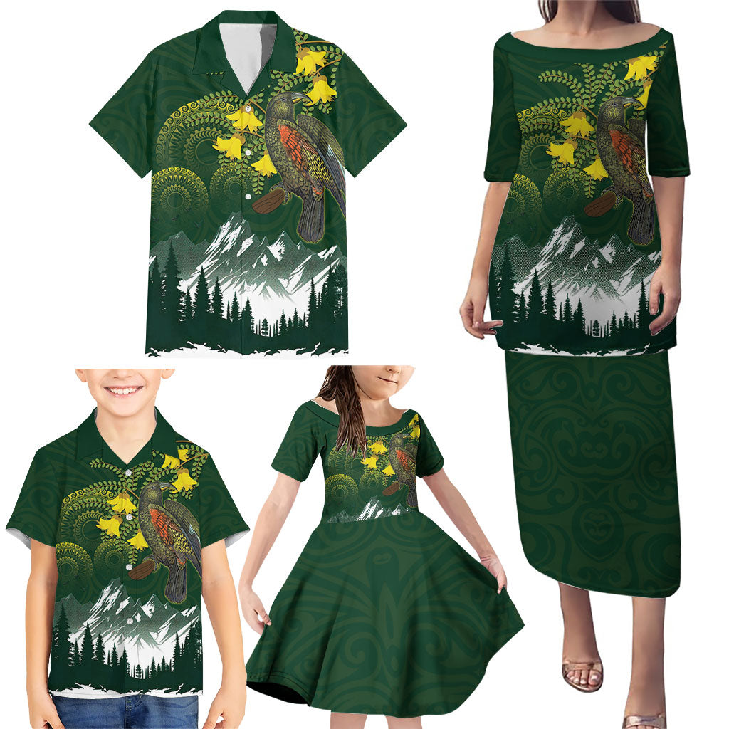 Kea Bird Kowhai New Zealand Family Matching Puletasi and Hawaiian Shirt Mountain Landscape Maori Art LT22 - Polynesian Pride