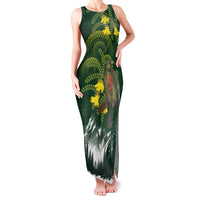 Kea Bird Kowhai New Zealand Family Matching Tank Maxi Dress and Hawaiian Shirt Mountain Landscape Maori Art LT22 Mom's Dress Green - Polynesian Pride