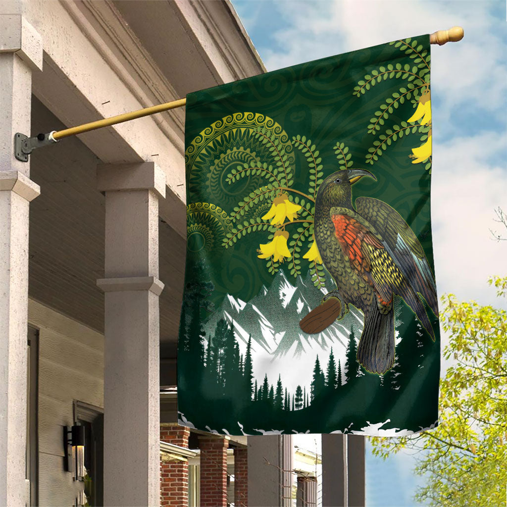 Kea Bird Kowhai New Zealand Garden Flag Mountain Landscape Maori Art