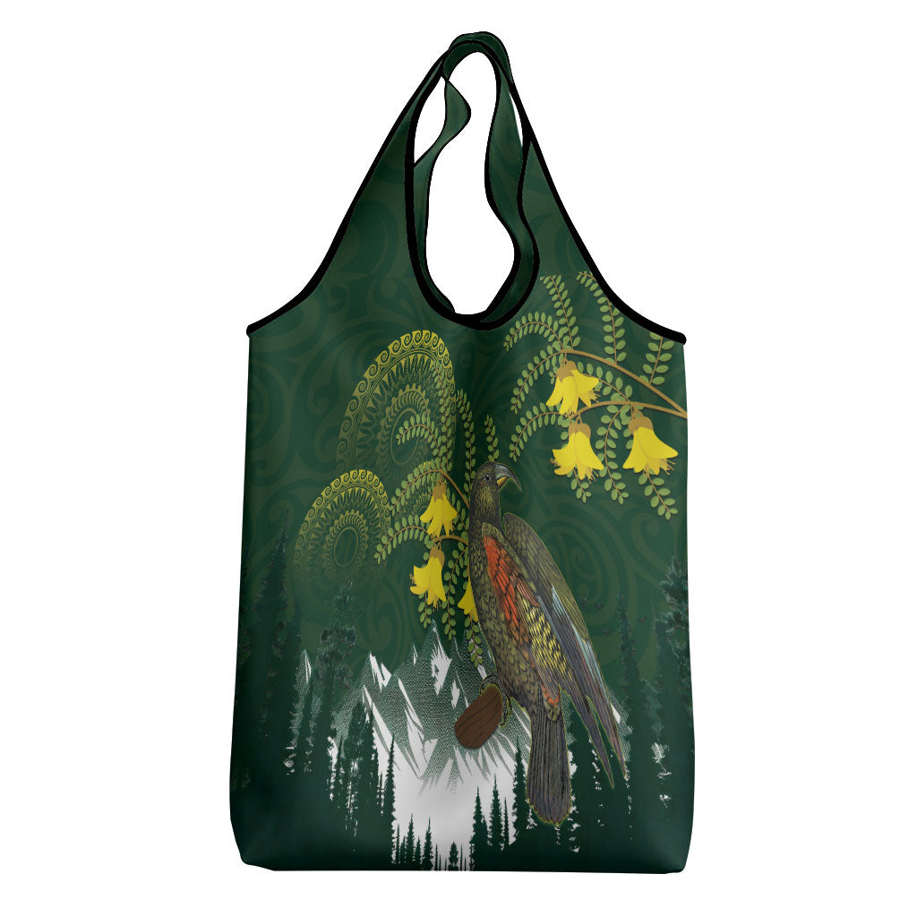 Kea Bird Kowhai New Zealand Grocery Bag Mountain Landscape Maori Art