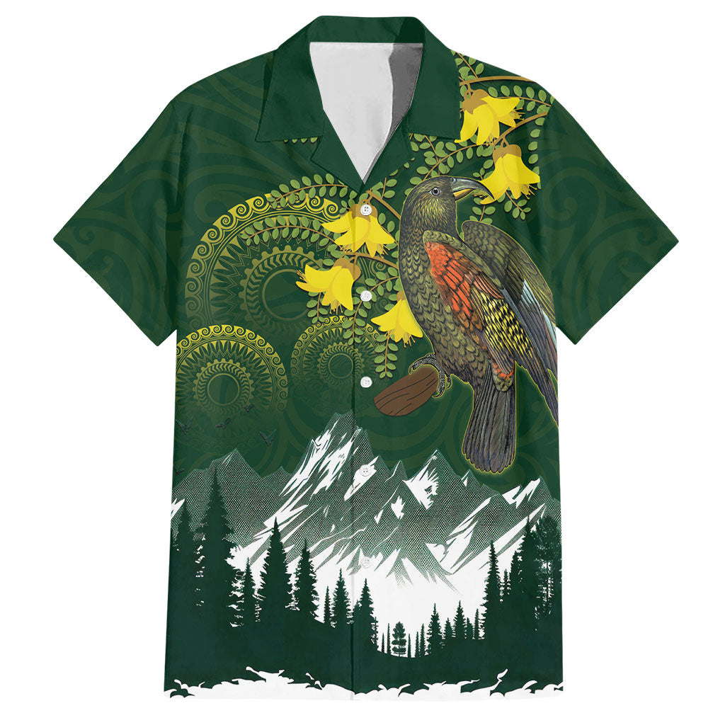 Kea Bird Kowhai New Zealand Hawaiian Shirt Mountain Landscape Maori Art