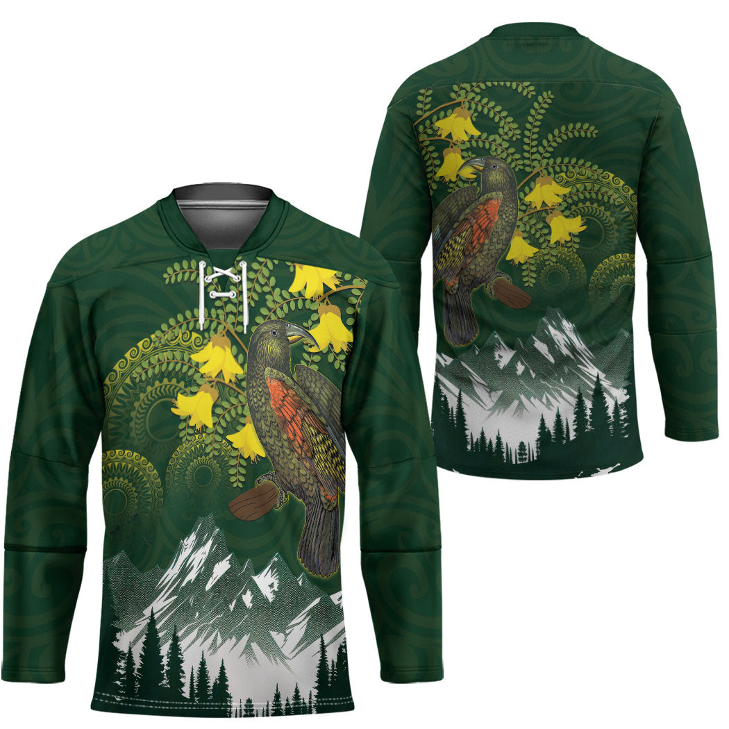 Kea Bird Kowhai New Zealand Hockey Jersey Mountain Landscape Maori Art