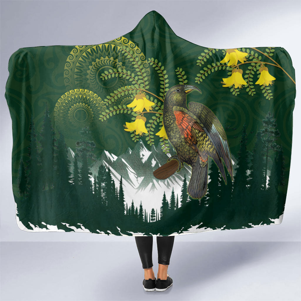 Kea Bird Kowhai New Zealand Hooded Blanket Mountain Landscape Maori Art