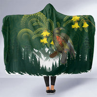 Kea Bird Kowhai New Zealand Hooded Blanket Mountain Landscape Maori Art